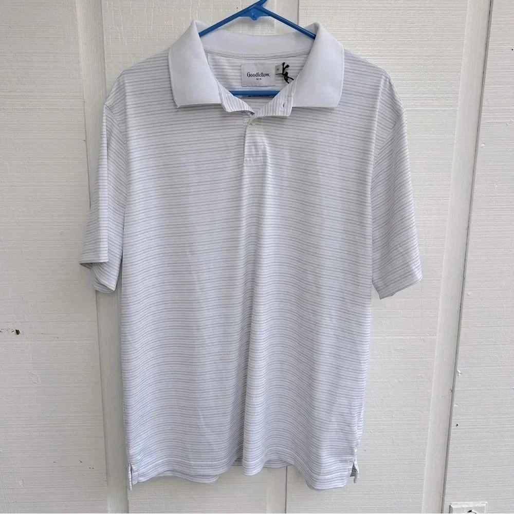 Men’s White & Gray Micro Striped Short Sleeve Performance Polo / XL